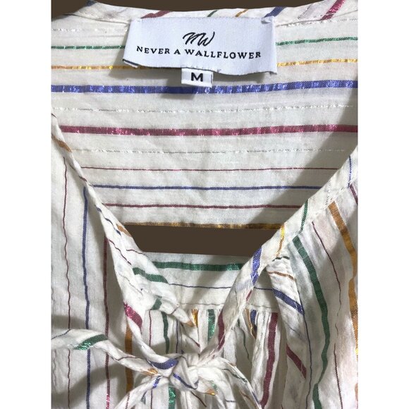 NEVER A WALLFLOWER White Metallic Multicolored Striped Top size Medium - Picture 5 of 13